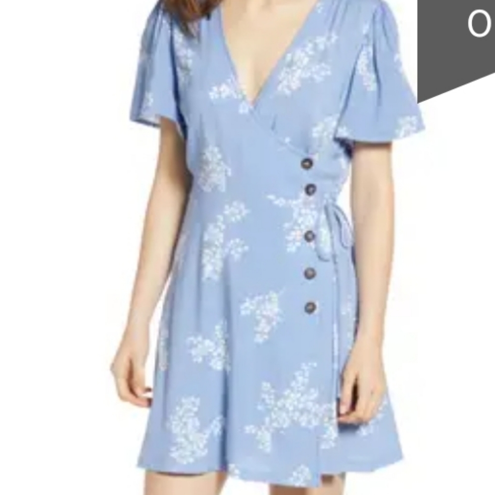Blue floral wrap around dress